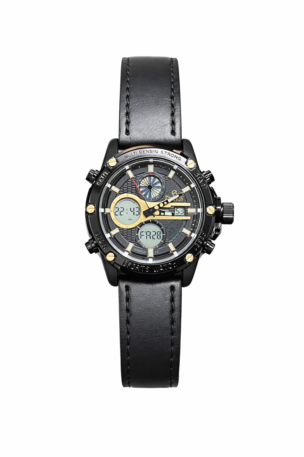 Sveston Hybrid Analog Digital Men’s Watch – Black Leather