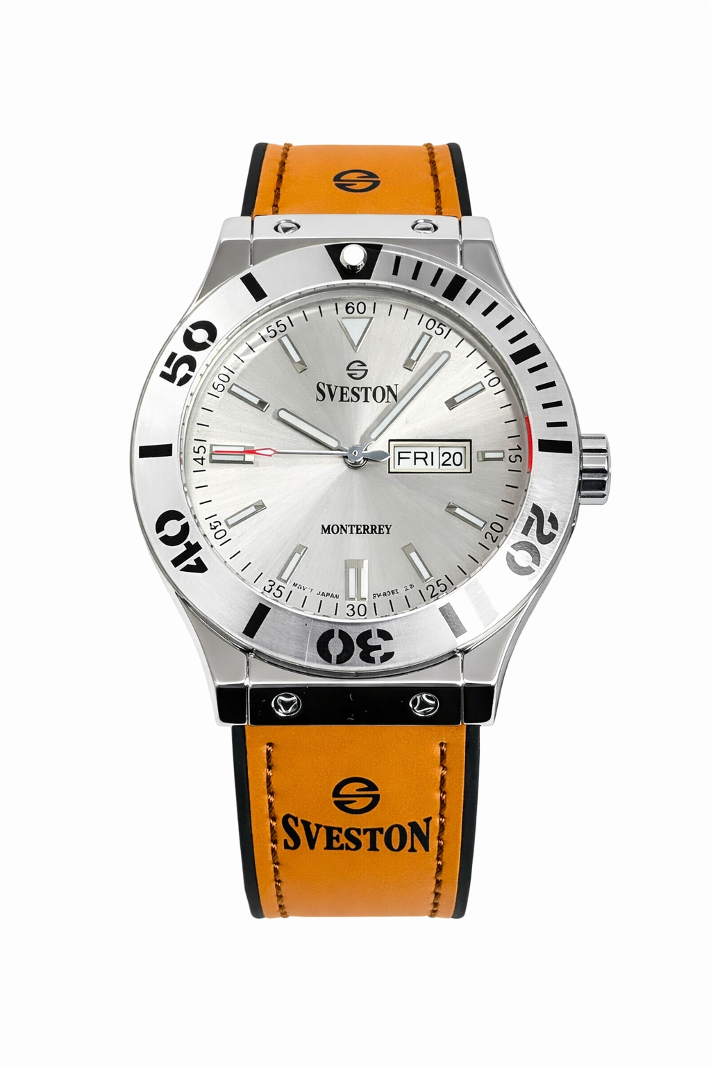 Sveston Monterrey Silver Dial Leather Strap Watch for Men