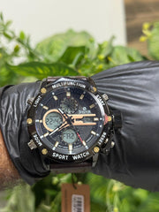 Sveston Hybrid Analog Digital Men’s Watch – Black Leather